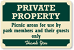 Private Property Picnic Areas Sign