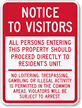 Notice Visitors Resident's Unit Sign