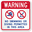 Warning No Swimming Or Diving Sign