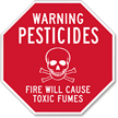 Warning Pesticides. Fire cause toxic fumes Sign