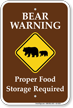 Bear Warning Food Storage Required Sign