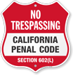 California No Trespassing Shield Sign