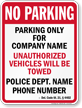 Custom Delaware Tow Away Sign