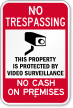 No Cash On Premises Video Surveillance Sign