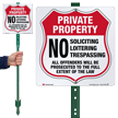 No Soliciting Loitering Trespassing LawnBoss Sign