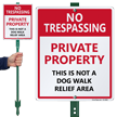 No Trespassing Private Property No Dog Relief Area Sign