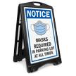 NOTICE: Masks Required in Parking Lot at All Times Sidewalk Sign