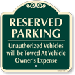 Reserved Parking Unauthorized Vehicles Towed Sign