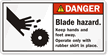 Blade Hazard. Keep Hands, Feet Away Label
