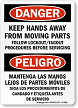 OSHA Bilingual Keep Hands Away Moving Parts Sign