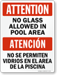 Bilingual No Glass In Pool Area Sign