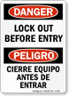 Lock Out Before Entry Bilingual Sign