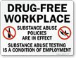 Drug Free Work Place Sign