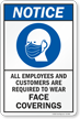 Employees Customers Are Required To Wear Face Coverings Sign