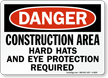 Danger Construction Hard Hats Protection Sign