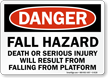 Fall Hazard Death Injury Falling From Platform Sign