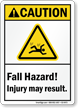 Fall Hazard, Injury May Result ANSI Caution Sign