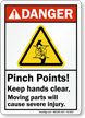 Pinch Points Moving Parts Cause Severe Injury Sign
