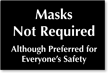 Masks Not Required Although Preferred Engraved Sign