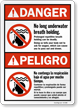 No Long Underwater Breath Holding Bilingual Danger Sign