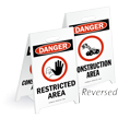 Danger Restricted Area Reversible Fold Ups Floor Sign