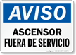 Aviso Ascensor Fuera De Servicio Spanish Sign