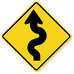 Left Winding Road Sign   Sharp Turn Sign