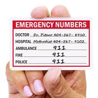 Emergency Numbers, Wallet Card