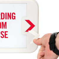 LED Exit Sign with Battery Backup: Recording Room In Use - Red Lettering, White Background