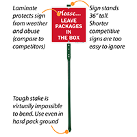 Keep packages in box lawn sign