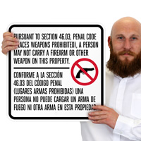 Firearms weapons prohibited Texas gun law sign