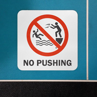 No pushing around pool sign