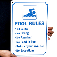 No Glass No Diving No Running No Food In Pool Swim Sign