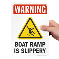 Slippery boat ramp warning sign