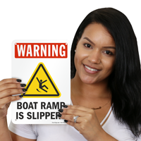 Slip hazard warning for boat launch
