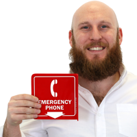 Emergency Phone with Down Arrow Sign