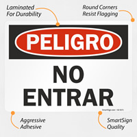 Spanish OSHA Danger Sign: Peligro No Entrar