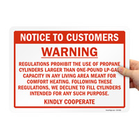 No Propane Cylinder Use Sign