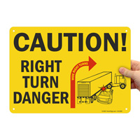 Caution right turn danger sign