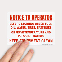 Stay prepared: Check fuel, oil, batteries sign